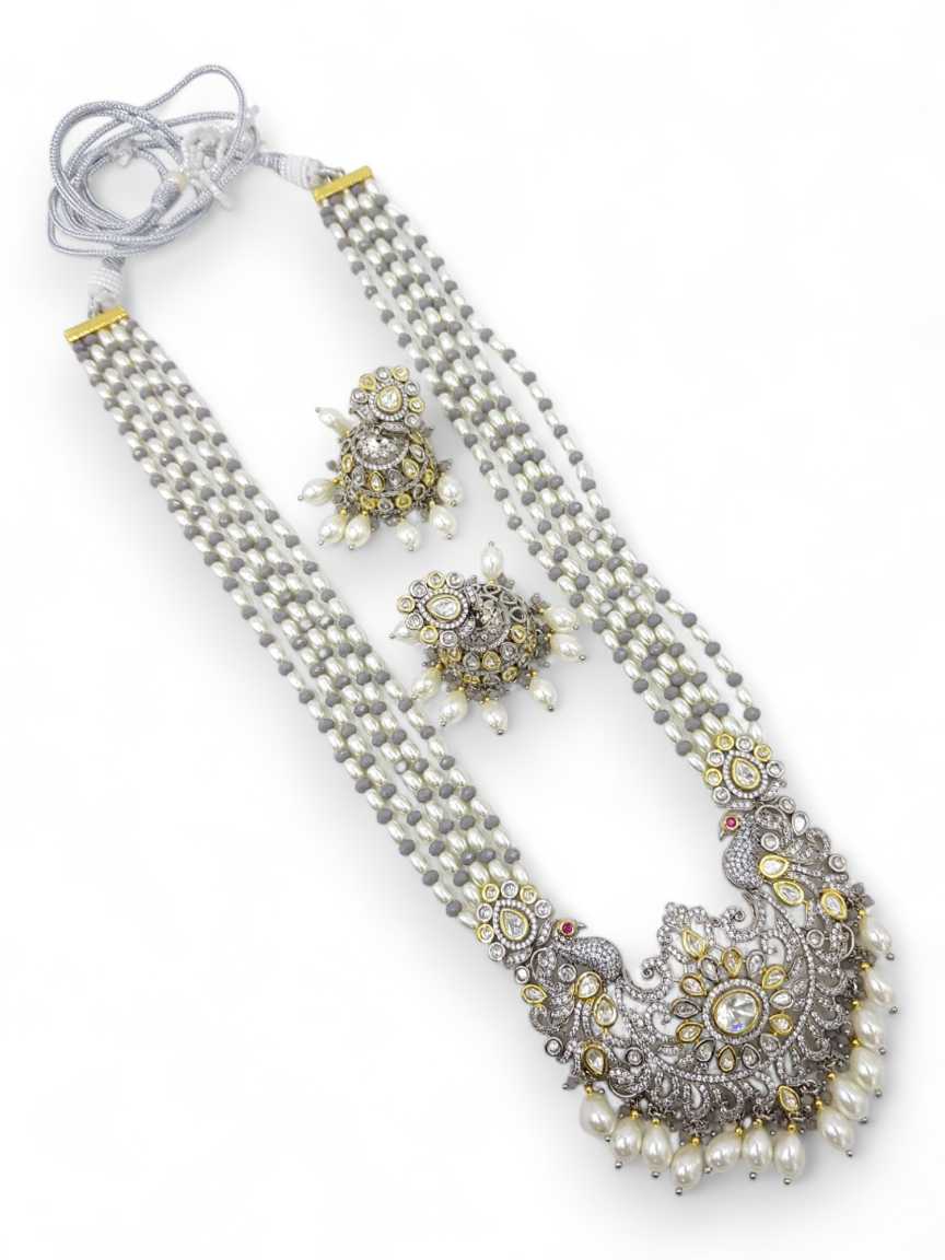 LONG NECKLACE SET WITH PENDANT in VILANDI KUNDAN Style | Design - 21810