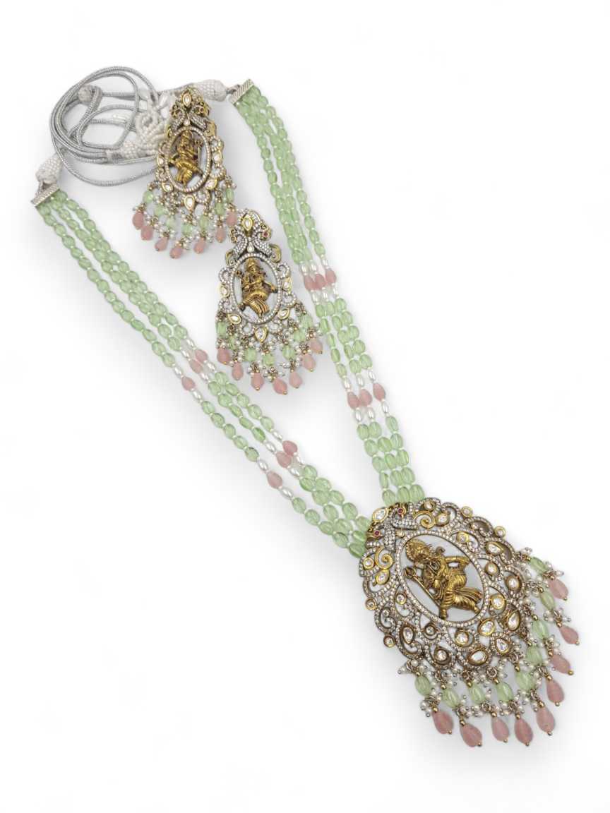 LONG NECKLACE SET WITH PENDANT in VILANDI KUNDAN Style | Design - 22642