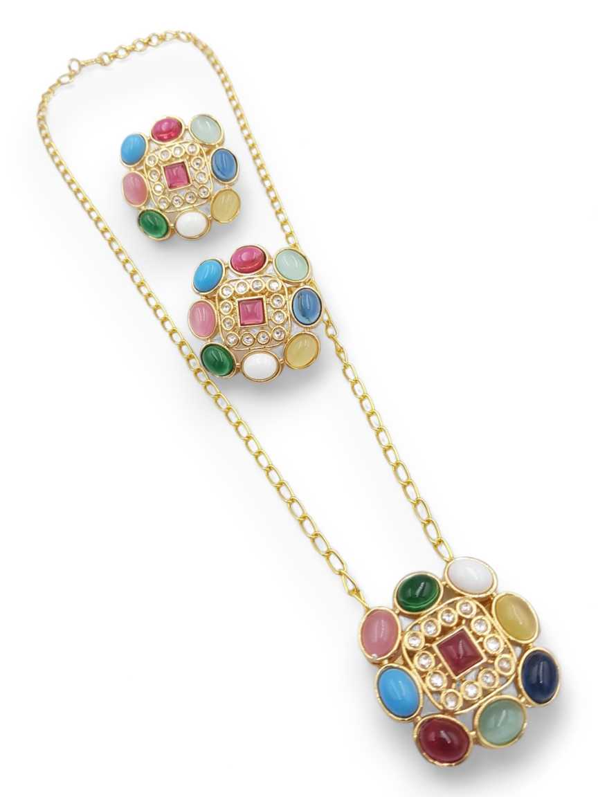 LONG NECKLACE SET WITH PENDANT in VILANDI KUNDAN Style | Design - 22770