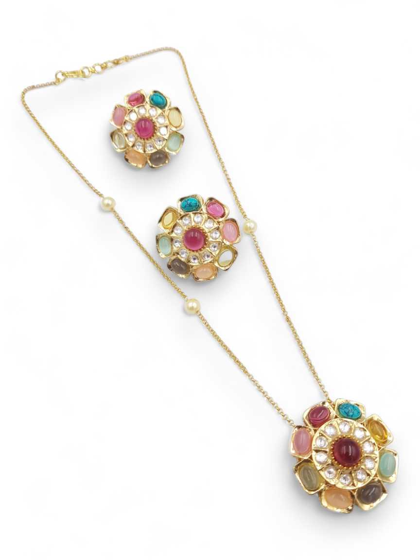 LONG NECKLACE SET WITH PENDANT in VILANDI KUNDAN Style | Design - 22772