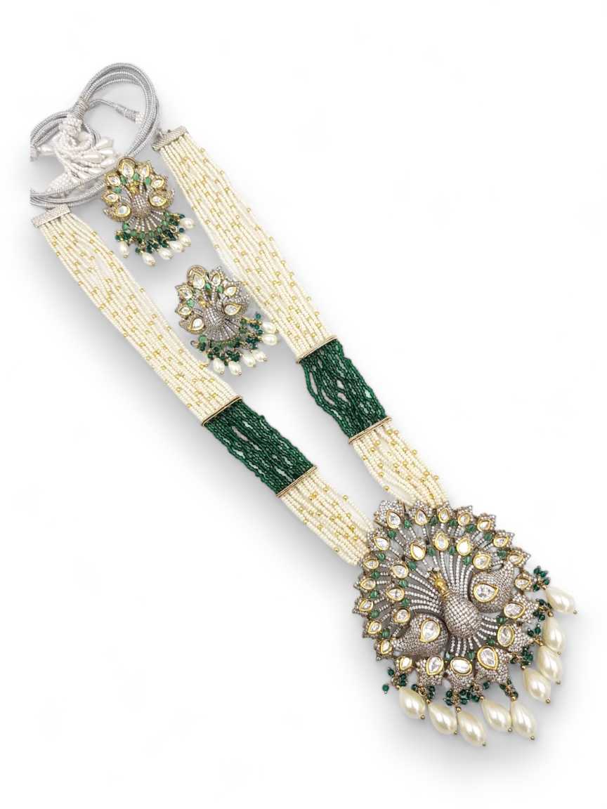 LONG NECKLACE SET WITH PENDANT in VILANDI KUNDAN Style | Design - 22907