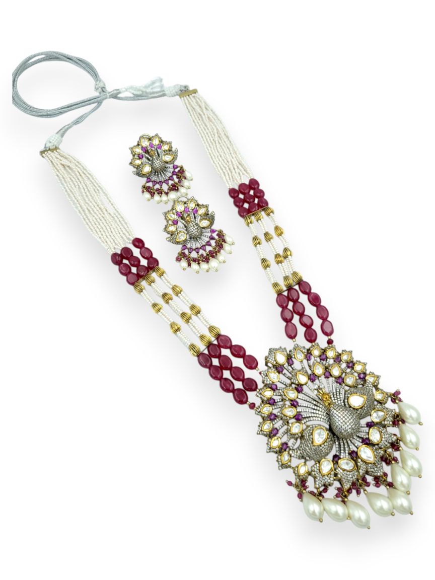 LONG NECKLACE SET WITH PENDANT IN VILANDI KUNDAN STYLE | DESIGN - 24022
