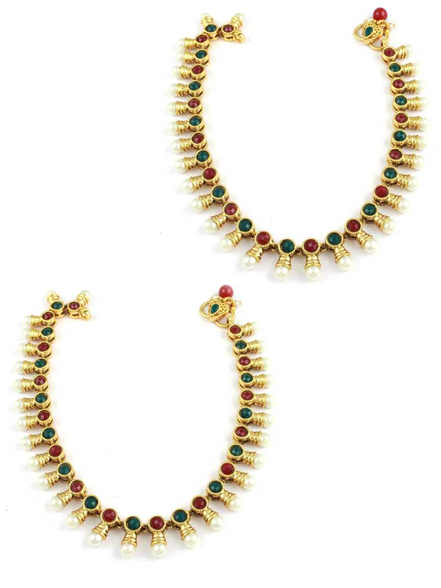 PAYAL ANKLET in CHECKERED POLKI Style | Design - 11870