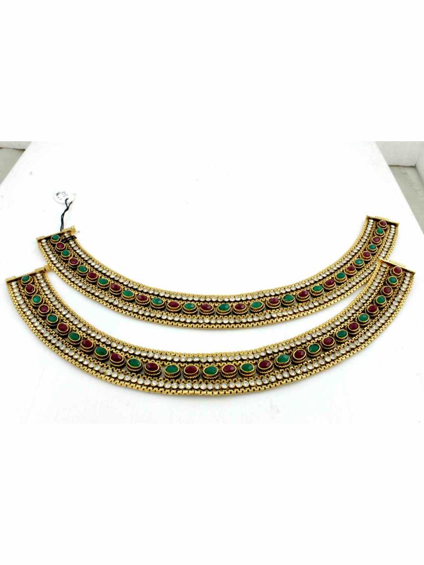 PAYAL ANKLET in CHECKERED POLKI Style | Design - 11871